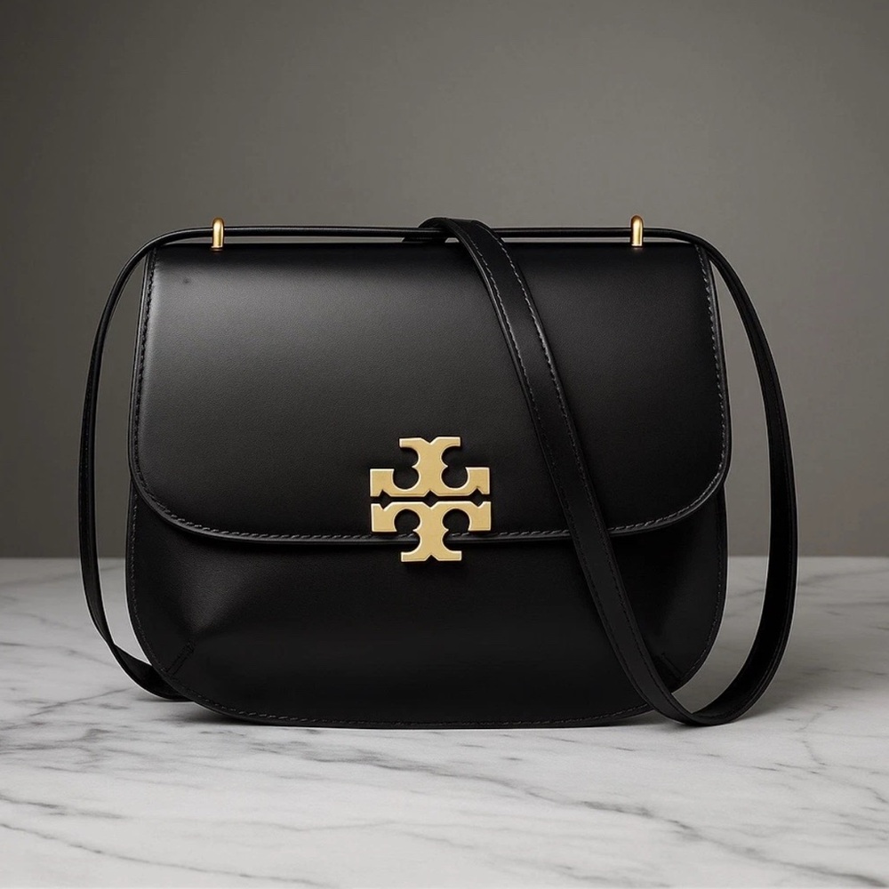 Tory Burch Black Leather Eleanor Slim Saddle Bag